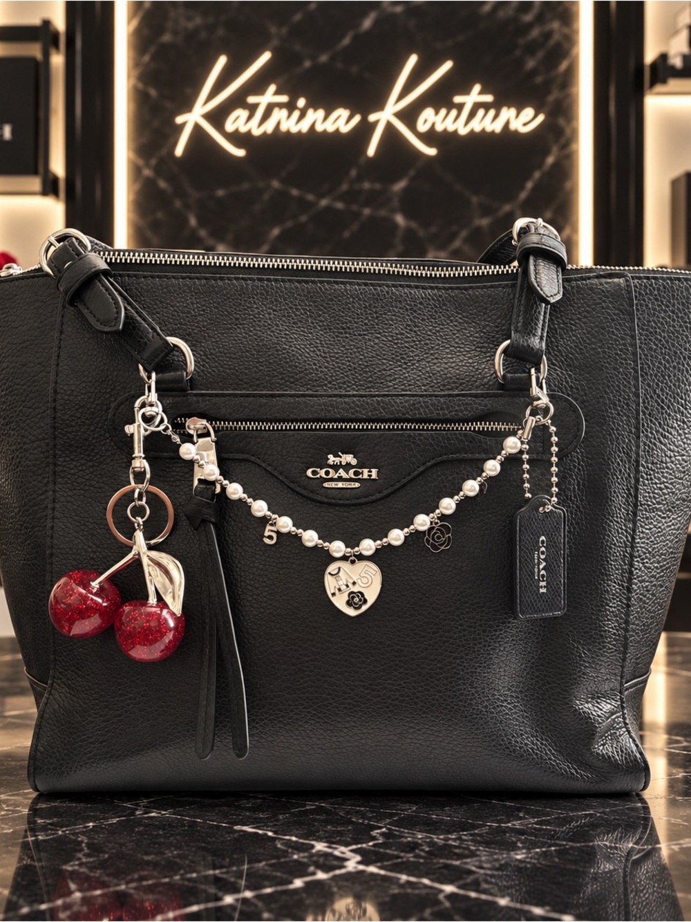 Coach Kleo Carryall in Black Refined Pebble Leather, Style C5690.
